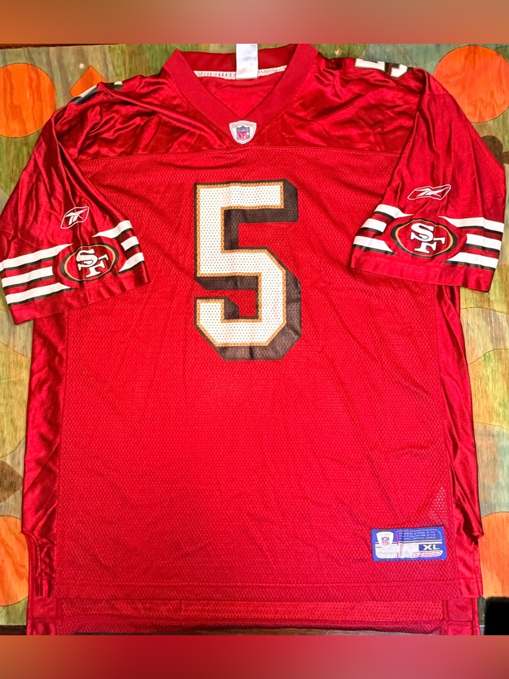 Vintage NFL San Francisco 49ers Jeff Garcia #5 Reebok Jersey Size XL Red Gold Pu